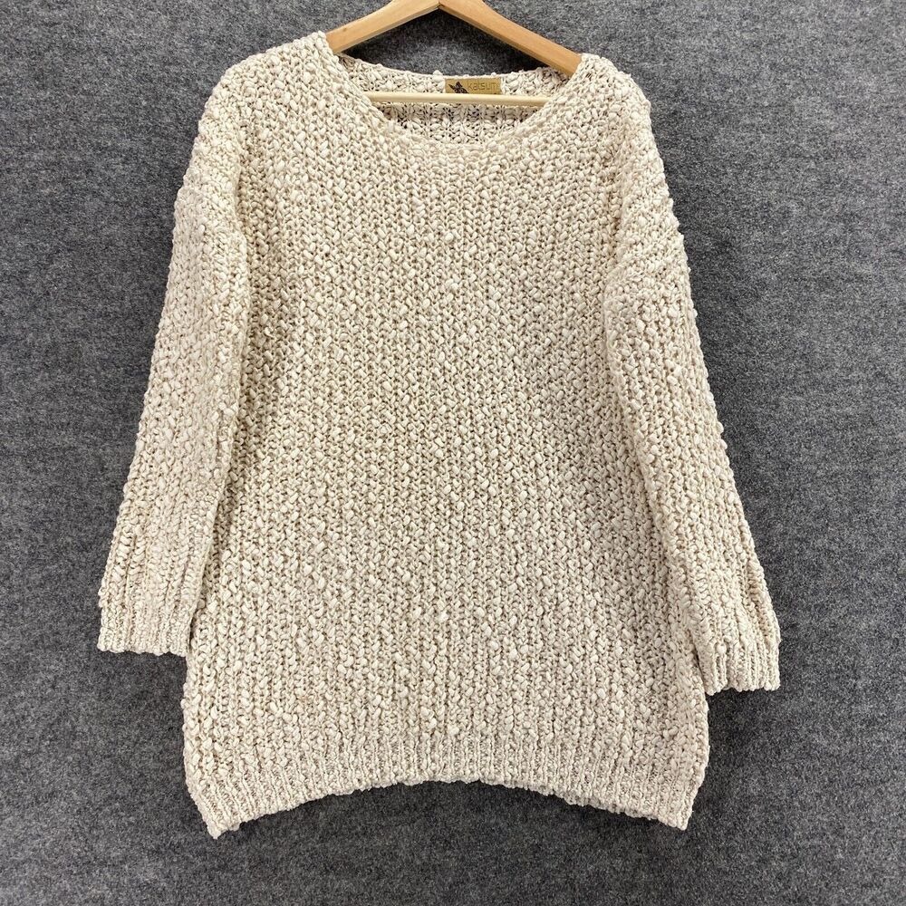 Katsumi Sweater Pullover Women S Small Beige Knit Long Sleeve Round Neck Casual